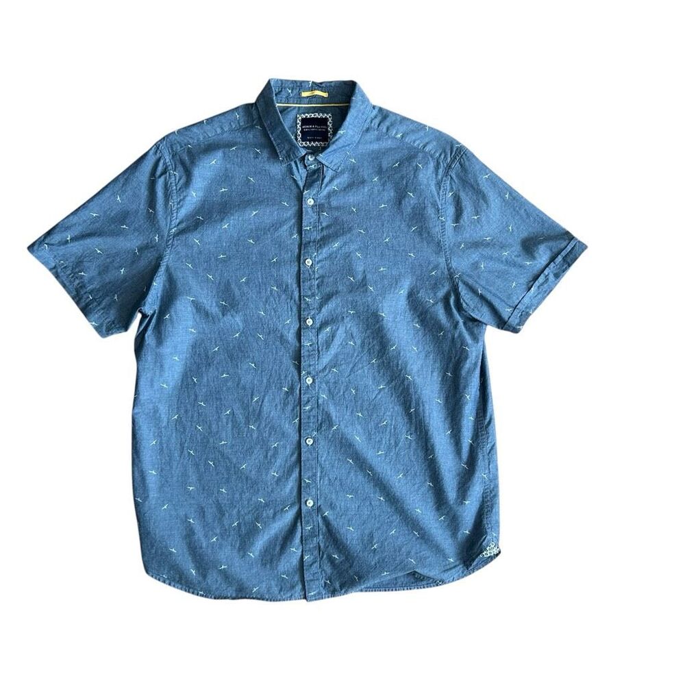 Denim & Flower Nautical Seagull Denim Blue Short Sleeve Button Down Men’s Shirt